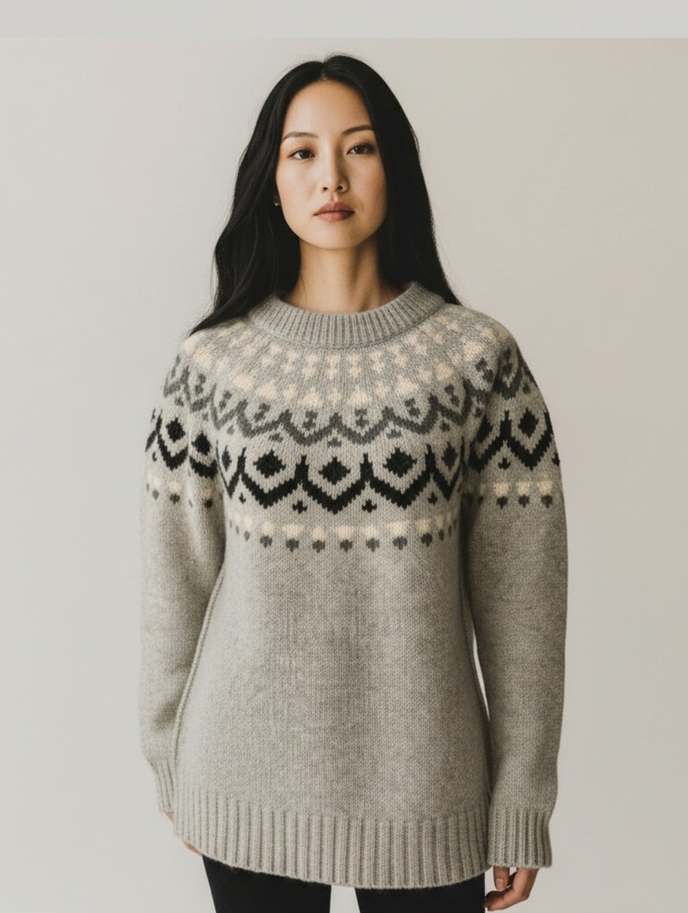 J. Crew Cream,Grey and Black Fair Isle Sweater M